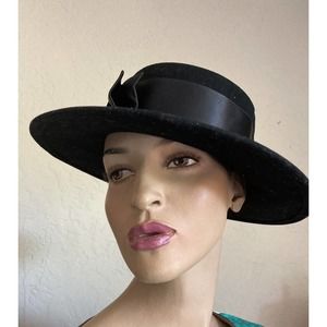 Vintage Classic women's Wool Hat Boater Style Crown With Stiff Flat Brim